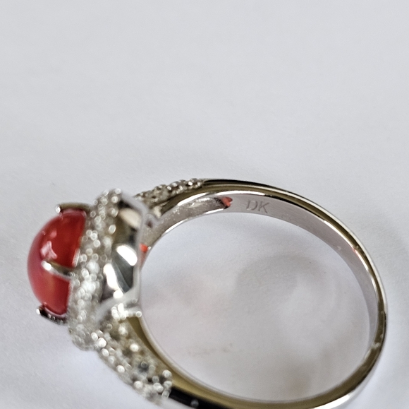 Genuine Mexican Fire Opal & White Zircon Ring in Sterling Silver Sz 8! - Picture 6 of 6